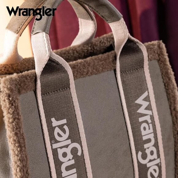 Wrangler Tote Bag for Women Fluffy Sherpa Top-Handle Lamb Wool Handbags - Picture 3 of 9